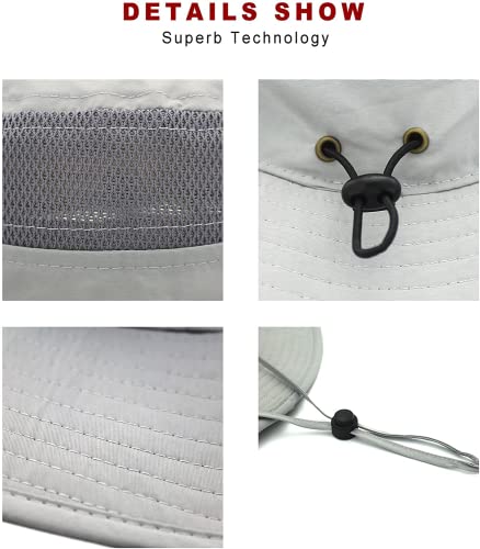 Eonpow Fishing Hats Windproof Upf50+ Uv Protection Bucket Beach Mesh Sun Hat 56-61Cm Light Gray #TOP2