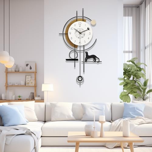 Reloj de pared digital moderno silencioso con péndulo 26x14.5 miniatura 5