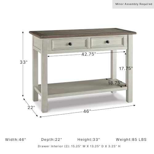 Image of Signature Design by Ashley Bolanburg Farmhouse Sofa Console Table, White | Two-tone wood console, 22-inch deep storage, 2 smooth drawers, Made of veneers, wood and engineered wood