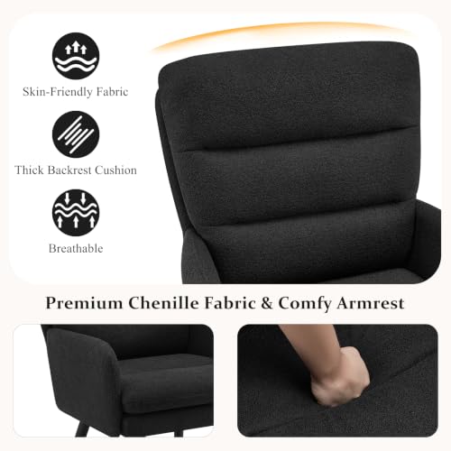 Image of Comfy Accent Chair Set of 2 Modern Boucle Living Room Chair,Black | Upholstered High Back Armchair with Padded Seat, Cozy Reading Lounge Chair with Black Metal Legs for Bedroom, Small Space
