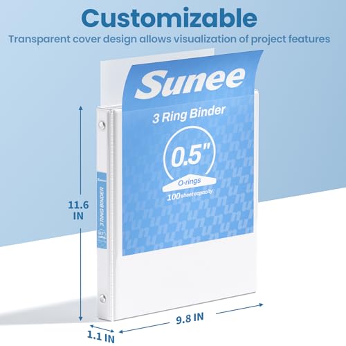 SUNEE White Binders 1/2 Inch 36 Pack Bulk, Clear View 3 Ring Binders PVC-Free (Fit 8.5x11 Inches) for School or Office Supplies by SUNEE - Image 7