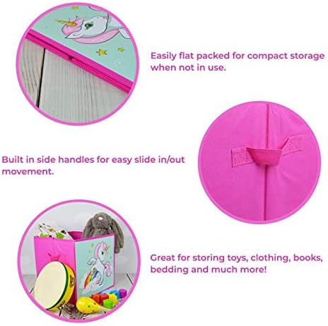 YöL Kids Unicorn Magical Storage Box Pink Teal Rainbow Pack Of 2 Space Saver Home Tidy Foldable Storage Cube Playroom Toys