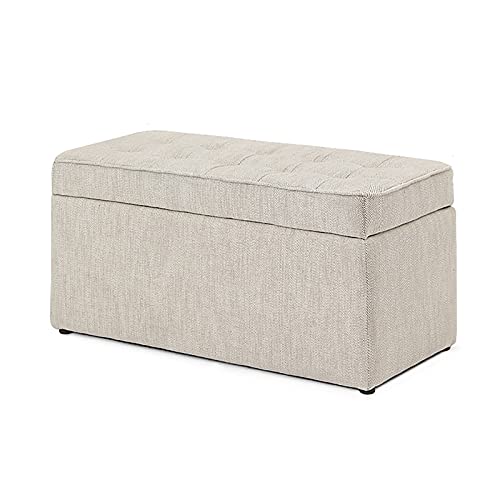 Banco otomano tapizado de lino y algodón marrón de gran capacidad, asiento multifuncional para el extremo de la cama, cómodo reposapiés, banco de zapatos, 38 x 38 x 40 cm