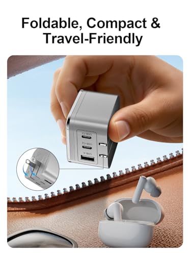 45W GaN USB-C Wall Charger with Night Light, 3-Port Fast Charging Power Adapter (2 USB-C + 1 USB-A), Foldable Plug, PPS Support （Grey） — view 5