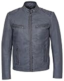 Smart Range Men's Speed Washed Biker Style Motorcycle Real Leather Jacket X-Large Light Blue
