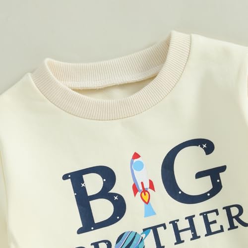 Image of Pudcoco Toddler Boys Big Brother Outfit Announcement Space Rocket Sweatshirt and Jogger Pants Fall Winter Clothes Set