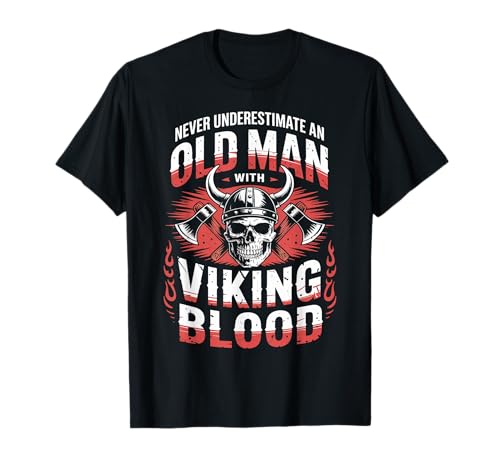 Image of Old Man With Viking Norse Mythology Valhalla Warrior Viking T-Shirt