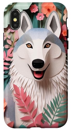 Custodia per iPhone X/XS Husky Dog Face Cute Aesthetic Paper Flowers For Husky Mom