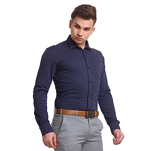 Image of Park Avenue Men's Cotton Blend Solid Pattern Slim Fit Narrow Collar Full Sleeve Formal Shirt