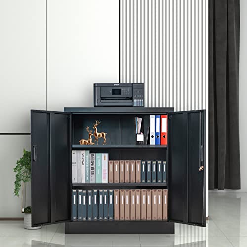 Wanfu Metal Storage Cabinet With Locking Doors And Adjustable Shelves, 36.2" H Steel Storage Cabinet For Garage, Home, Office, Utility Room-Black #TOP1