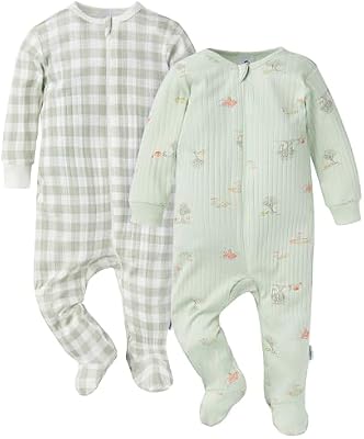 Gerber Baby Unisex 2-Pack 2-Way Zip Textured Sleep 'N Play, Park Picnic, 0-3 Months