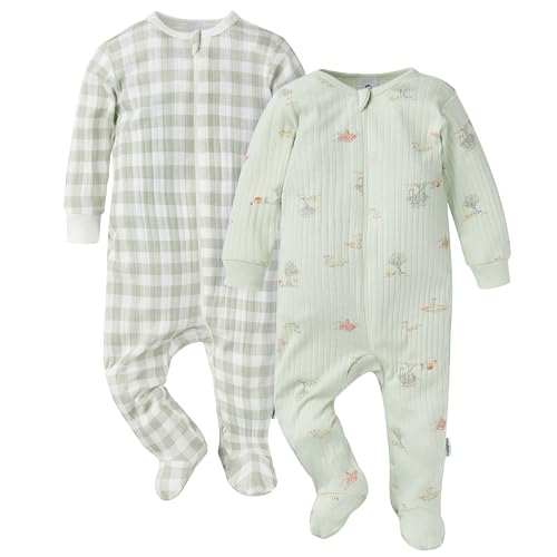 Gerber Baby Unisex 2-Pack 2-Way Zip Textured Sleep 'N Play, Park Picnic, 3-6 Months