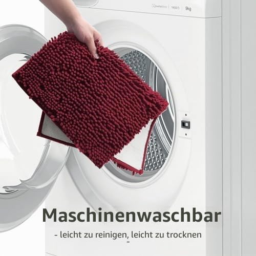 Badezimmermatten-Set, 3-teilig, Bad- und WC-Vorleger-Set, ultraweich, Chenille, rutschfest, Badematten-Set, waschbar, super saugfähig, rot