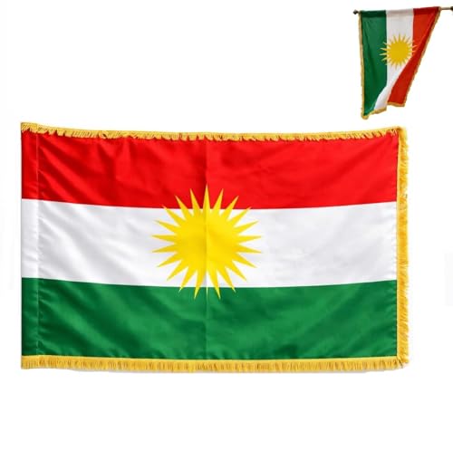Kurdistan Flagge, Kurdische Flagge, 90 x 150 cm, Helle und Dauerhafte Anti-Verblassende Flagges, Flaggendekoration für Innen- und Außenbereiche
