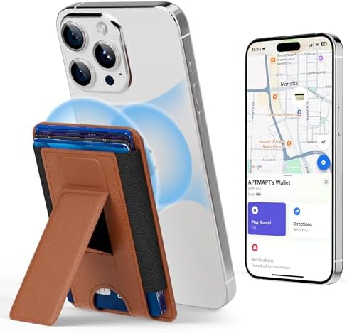 for Magsafe Wallet for iPhone 17/16/15/14/13/12 Series Brown | Trackable Wallet | Adjustable Stand | Secure Grip| Works with Apple Find My | Stronger Magnetic | 6 Cards Holder | RFID Bloking