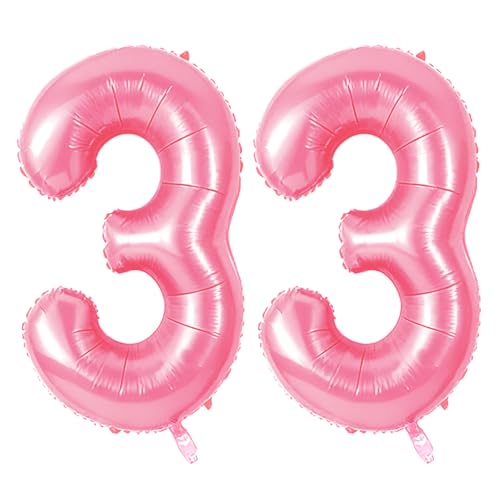 Number 33 Balloons for 33rd Birthday Party Decorations, 0-100 Large No.33 Balloons for Women Men and Her Him, 40 Inch Jewelry Pink Foil Helium Balloon for 33 Year Old Anniversary Decorations