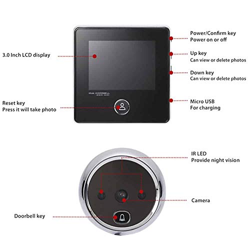 Digitsea Video Door Viewer 1200Mah Build-In Lithium Battery Peephole Viewer Build-In Cyclic Storage Door Camera Outdoor Security Cam Door 3" Lcd Screen 1Mp Camera #TOP5