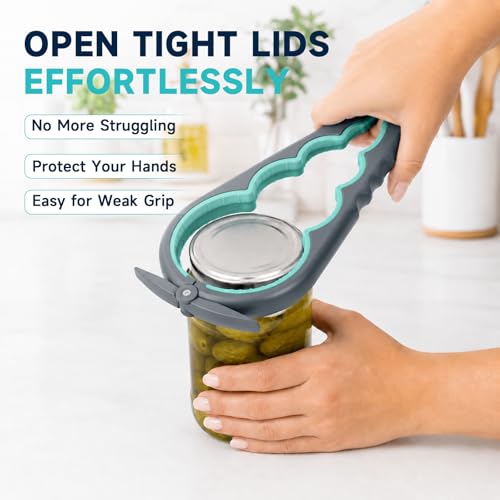 Image of KORCCI Jar Opener for Weak Hands, Seniors with Arthritis, 3-Piece Set with 5-in-1 Bottle Opener, Can Opener & Non-Slip Rubber Gripper Pad, Easy Grip Lid Opener for Arthritic Hands