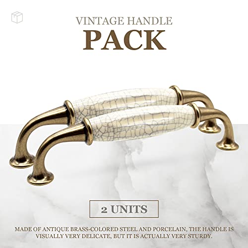 DOJA Barcelona Vintage Furniture Handles, 2 Antique Furniture Handles, 144 x 35 mm, Zinc Alum and Porcelain Furniture Knobs - Image 4