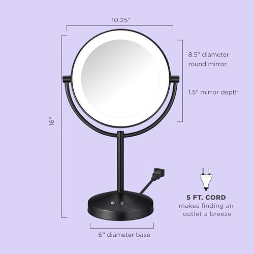 Conair Lighted Makeup Mirror, Double-Sided LED Vanity Mirror with 1X/10X Magnification, 3 Light Settings, 3 Modes, 360° Rotation, Matte Black Finish by Conair - Image 6