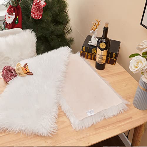 Table Runner, Modern Small White Dresser Fur Table Runners For Christmas Wedding Party Holiday Birthday Home Farmhouse Dining Coffee Table Decor, Decoration Rug Bed Runner For Table #TOP1