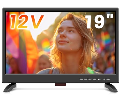 19 inch IPS 1080P LED TV,19 inch small tv with Digital T2 Tuner Freeview Receive,HDMI USB and RCA VGA inputs,12V car cable/AC for Campervan,bedroom(UK/EU)