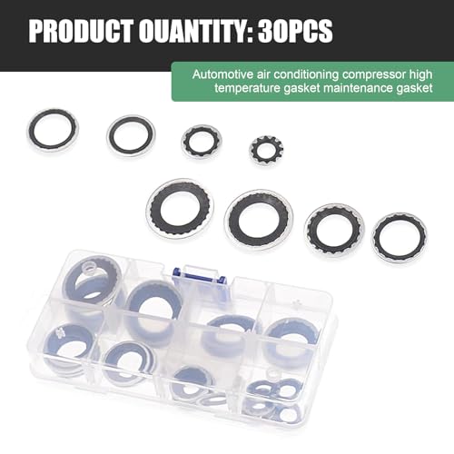 CyperFair 30 PCS Car Air Conditioning Compressor Port Seal Washer, Heat-resistant Cooling Pump Seal Gasket, Vehicle Air Conditioning O-ring Gasket Replacement Part, for Most Cars, Trucks (Black)