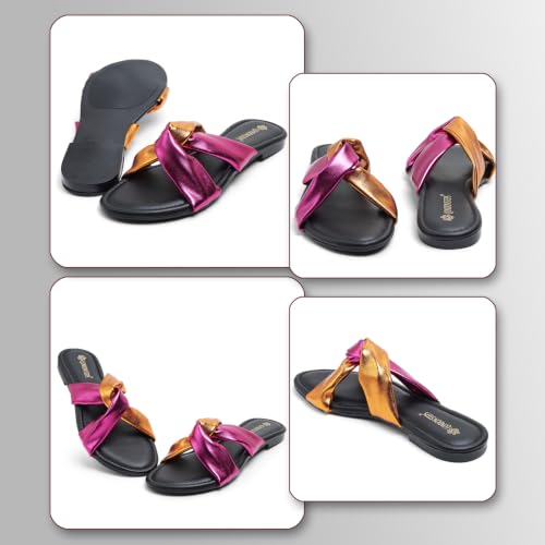 Image of Women's Cross Strap Slide Sandals | Soft Cushioned Flat Slip-On Slippers | Lightweight Anti-Skid Casual Comfort Sandals for Everyday Wear