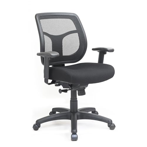 Eurotech Seating Apollo Mid-Back Swivel Ergonomic Office Chair with TEMPUR® Cushioned Seat and Mesh Back, 360-Degree Swivel Executive Task Office Chair, Black