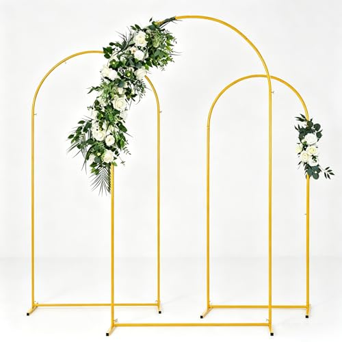 Vincidern Metal Wedding Arch Backdrop Stand 7.2FT, 6.6FT, 5.9FT Set of 3, Party Arch Stand, Balloon Arch Backdrop for Wedding Ceremony, Baby Shower, Birthday Party, Bridal Shower, Graduation Decor, Gold by Vincidern - Used condition - US$41.91