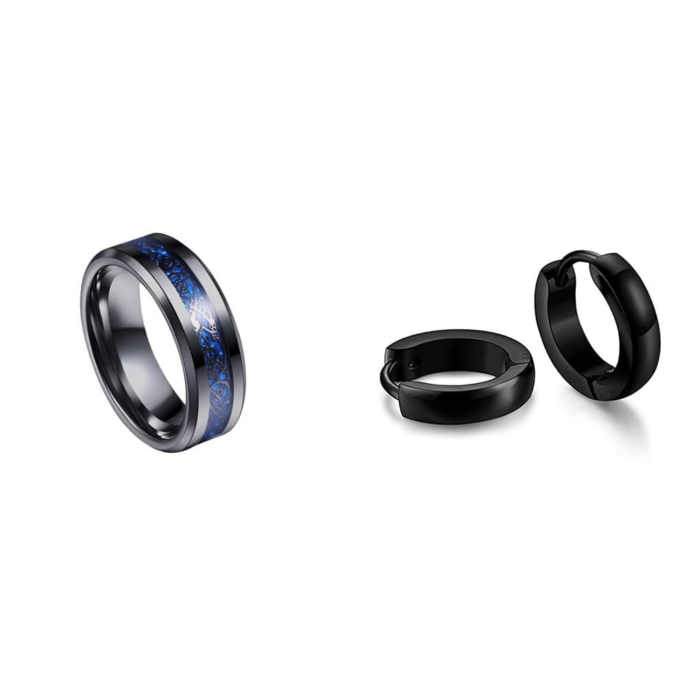 Rings for Men Dragon Celtic Inlay Polish Finish Titanium Steel Ring for Men and Boys.-image-42
