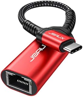 JSAUX USB C to Ethernet Adapter, Thunderbolt 3/Type C to RJ45 Gigabit Ethernet LAN Network Adapter Cable Compatible with New MacBook Pro, iPad Pro, MacBook Air, Dell XPS, Surface Book 2-Red