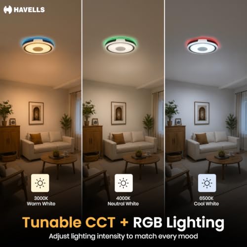Image of Havells Aurika Music 60W LED Surface Ceiling Light with Built-in Bluetooth Speaker|RGB + 3000K-6500K Tunable CCT|Dimmable with Remote Control|Memory Function|Easy Surface Mount|Living Room & Bedroom
