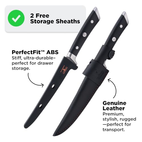 Dalstrong Fillet Knife - 7 inch Flexible Blade - Gladiator Series Elite - High Carbon German Steel - Black G10 Handle Boning Knife - w/Two Sheaths - Razor Sharp Kitchen Knife Gift - NSF Certified