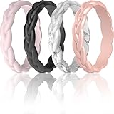 ThunderFit Alianzas de boda de silicona para mujeres, diseño trenzado, 3,3 mm de ancho y 1,8 mm de grosor, 12.5 - 13 (22.2mm), Silicona, Silicona,