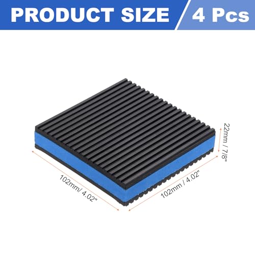 sourcing map 4pcs Anti Vibration Pads for Washing Machine, 4.02'' x 4.02'' x 7/8'' Vibration Damping Pads Sound Isolation Ribbed Rubber Mats with EVA Center Vibration Isolation Pads, Black/Blue - Image 2