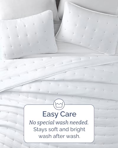 Image of Quilts Queen Size - Bedspread for Queen Size - Lightweight Comforter Set - Quilt Bedding Set for All-Seasons - Ultra Soft, Breathable & Comfy - Summer Coverlet with 2 Pillow Shams - 90 inch x 96 inch, White