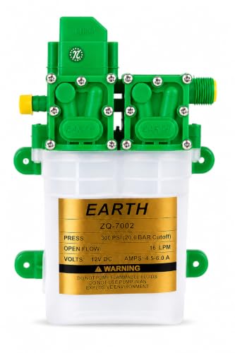 Image of EARTH Water Pump, 12V DC, 300 PSI Double Motor, 16 LPM Flow Rate, 12v DC Battery Electric Portable Diaphragm Pump Used as Car Washer ac cleaning Agriculture Sprinkler