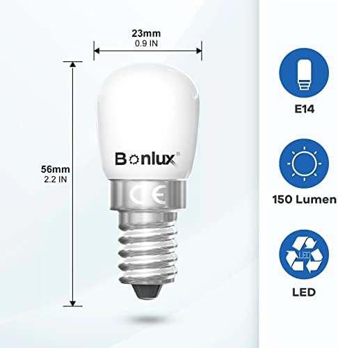 Bonlux 240V E14 Small Edison Screw Bulb Fridge Lamp 15W Halogen Replacement 1.5W SES Mini LED Bulb Cold White 6000K E14 LED Pygmy Lamp for Refrigerator/Microwave/Extractor Hood/Sewing Machine(2pcs)