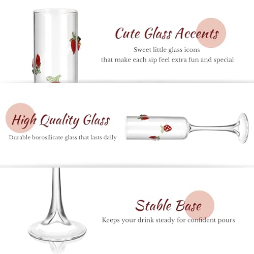 Xumldar 2PCS Icon Champagne Glasses High Borosilicate Glass Party Glassware, Durable & Lead-Free Decorative Drinkware, Unique Gift for Wine Lovers, Party & Home Bar Use (Champagne Glass, Strawberry) — view 4