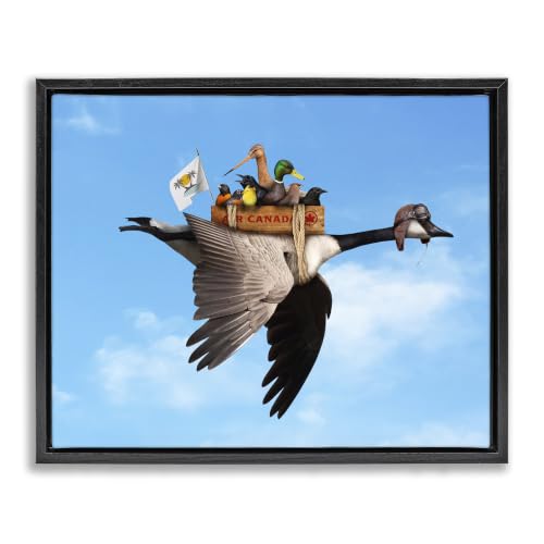 Flying Goose Bird Sky Landscape, 16 x 20 Inch Canvas in Floater Frame