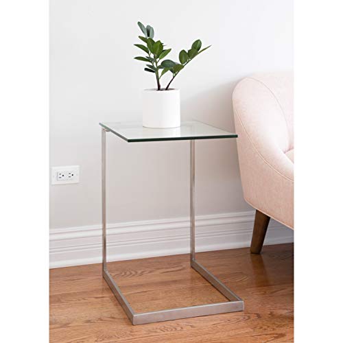 UKN Stainless Steel/Glass End Table Silver Modern Contemporary Rectangle Metal