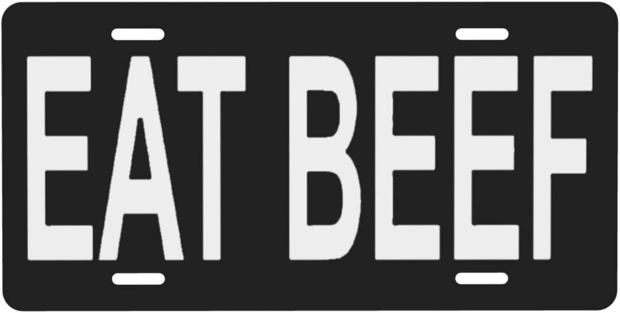 Eat Beef License Plate Black Decorative Car Front License Plate Aluminum Novelty