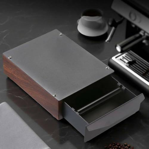 Bvdfgk Coffee Grounds Bin Removable Puck Container Drawer with Sturdy Steel and Walnut Structure Suitable for Espresso Bar Kitchen Cleaning Counter , Walnut Wood Style - 4
