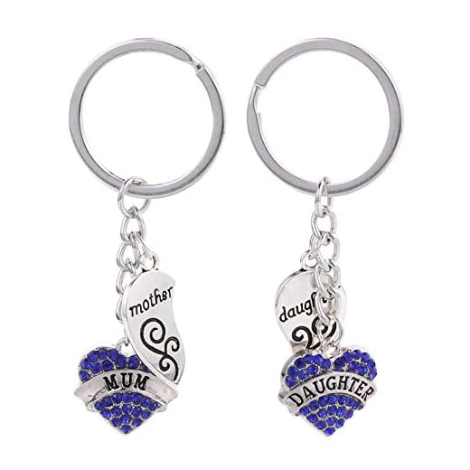 2st hjärtformade bokstäver diamant mors dag nyckelring mamma & dotter engelska tryck nyckelring (blå)