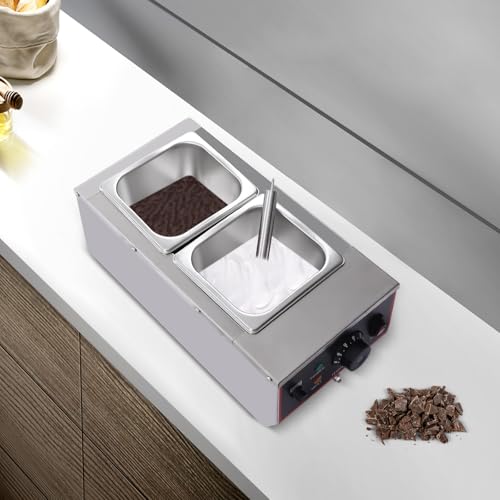 Double Pot Chocolate Melting Machine, 1.5 gal 800W Professional Water Bath Chocolate Warmer & Tempering Machine 86-185℉ with 2 Removable Pots for Bakery Restaurant