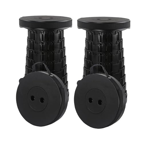 Rshuhx 2pcs Taburete Plegable Portátil Plegable para Adultos,Taburete Ligero Retráctil Adecuado para Caminatas al Aire Libre Taburete de Camping de Pesca Carga Máxima 460lbs/210kg(Negro)