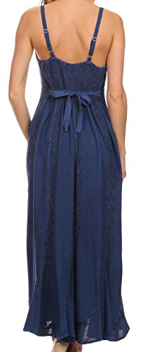 Image of Sakkas Allie Stonewashed Embroidered Adjustable Spaghetti Straps Long Dress