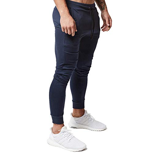 Calça de corrida masculina BUXKR de algodão slim fit com bolsos grandes para corrida e treino, Azul