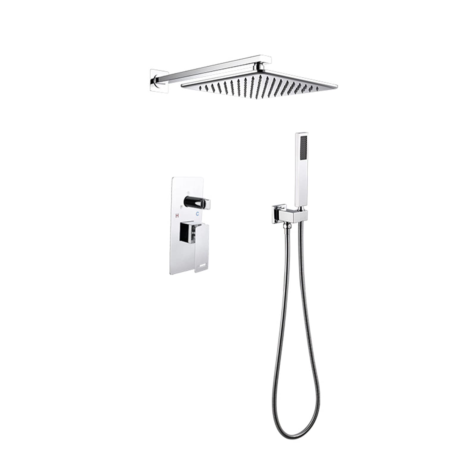 NGDFGR 2 Functions Rainfall Shower With Rain Shower And Handheld Shower, Concealed Wall Mounted Brass Bathroom Shower Combo Set,Rome,Chrome